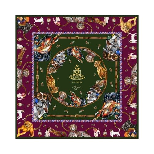 It's a Dog's Life Hunter Green & Oxblood Large Square Silk Scarf