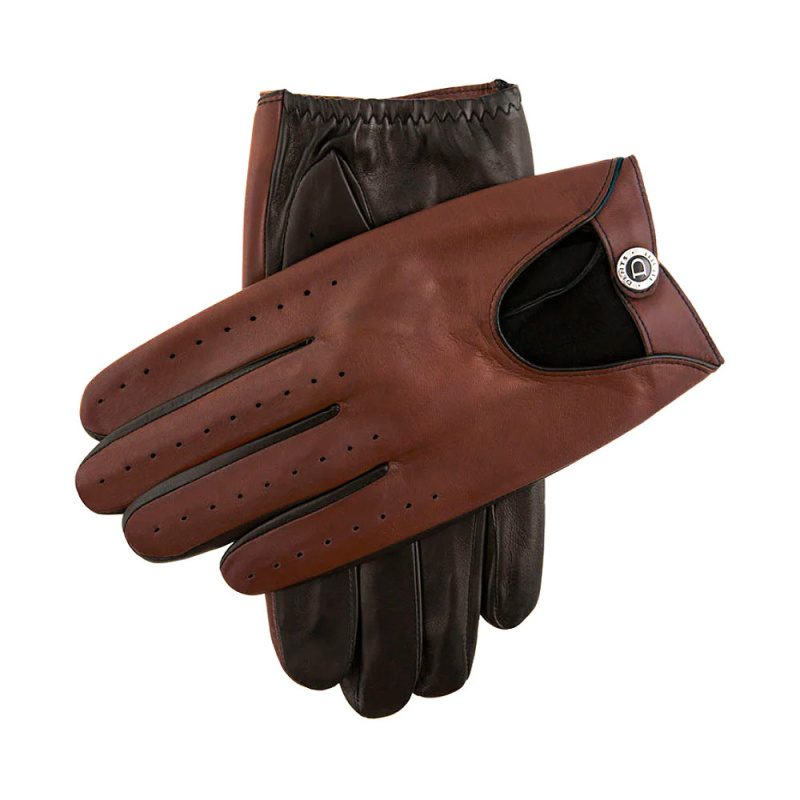 Woburn Two Colour Leather Driving Gloves Black English Tan