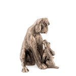 Amber With Pup Dog Cold Cast Bronze Sculpture