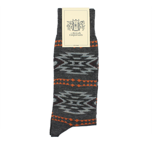 Aztec Charcoal Wool Men's Socks