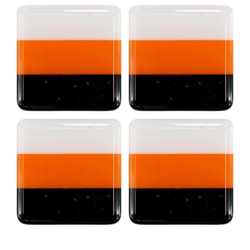 Deco Square Glass Coasters Orange