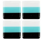 Deco Square Glass Coasters Blue Black