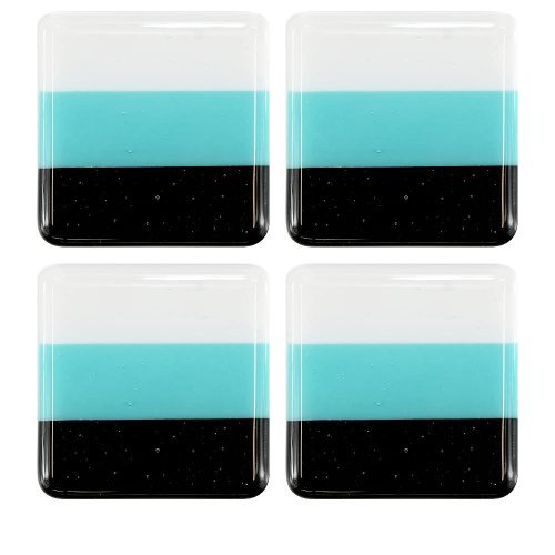 Deco Square Glass Coasters Blue Black