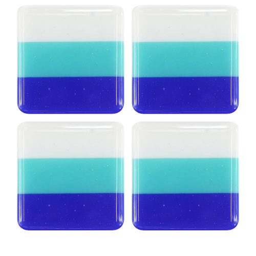 Deco Square Glass Coasters Blue White