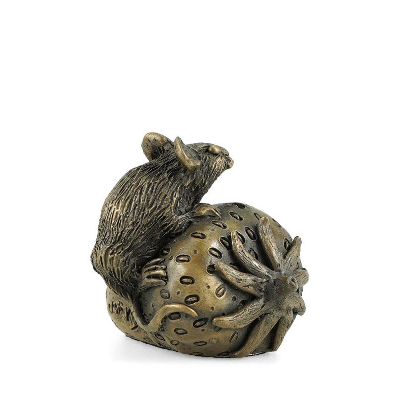 Mouse On Strawberry Cold Cast Bronze Sculpture