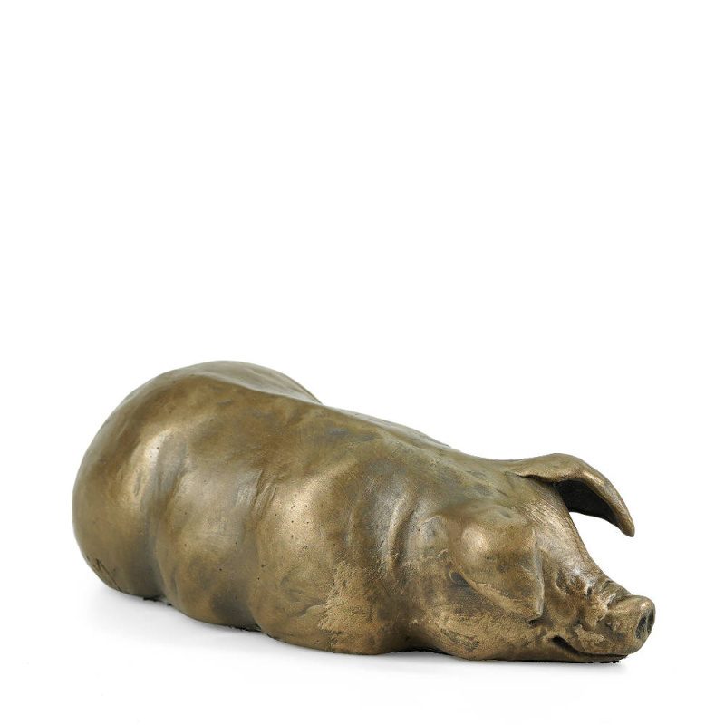 Pig Laying Cold Cast Bronze Sculpture