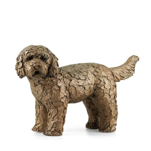 Button Labradoodle Standing Dog Cold Cast Bronze Sculpture