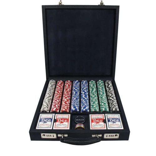 Luxury Poker Set Marine Blue Leather With Blue Suade
