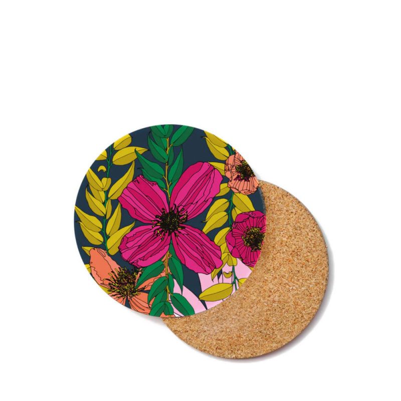 Vivid Garden Blooms Coaster Navy