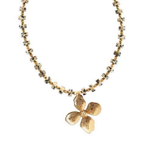 Coco Semi Precious Necklace Dalmation Jasper With Flower Pendant
