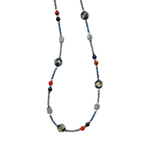 Aries Semi Precious Necklace With Lampwork Foil Glass