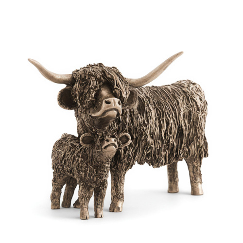 Highland Cow & Calf Bronze Sculpture 29cm