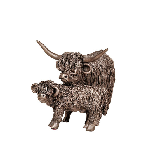 Highland Cow & Calf Bronze Sculpture 22cm