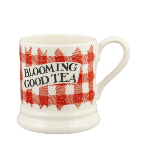Red Gingham Blooming Good Tea 1/2 Pint Mug
