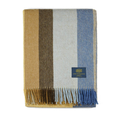 Farnham Block Stripe Merino Wool Throw Wheatfield