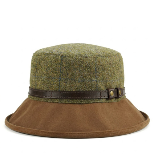 Harriet Waxed Cotton British Tweed Rain Hat