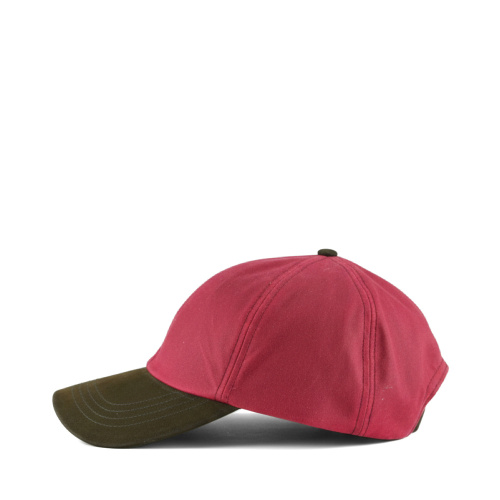 Baseball Cap Waxed With Leather Peak Maroon Red