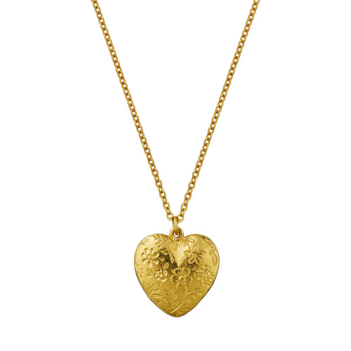 Floral Engraved Heart Necklace Gold Plated
