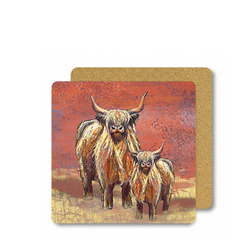 Highland Cow & Calf Coaster