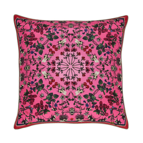 Bumble Bee Cherries Silk Cushion Pink