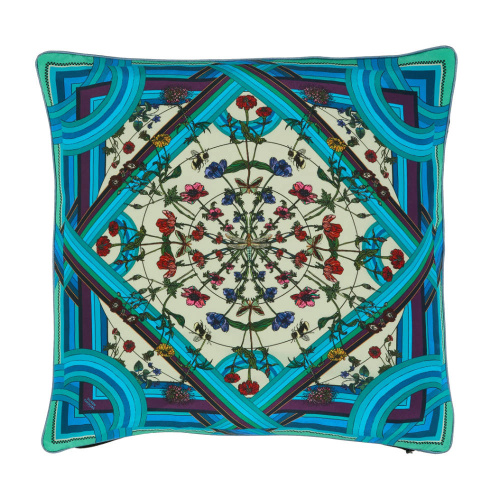 Freaky Floral Silk Cushion Blue