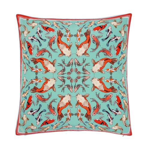 Koi Carp Dreams Silk Cushion Blue