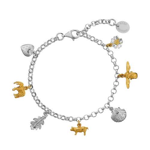 Menagerie Charm Bracelet With Floral Engraved Charms